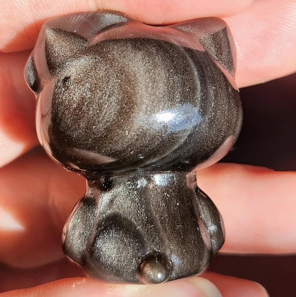 Silver Sheen Obsidian Hello Kitty Crystal Carving HK Sanrio - Picture 4 of 7